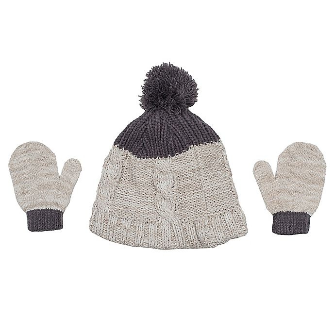 slide 2 of 2, Nolan Originals Toddler Chunky Cable Knit Beanie and Mitten Set - Grey, 2 ct