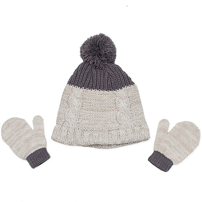 slide 1 of 2, Nolan Originals Toddler Chunky Cable Knit Beanie and Mitten Set - Grey, 2 ct