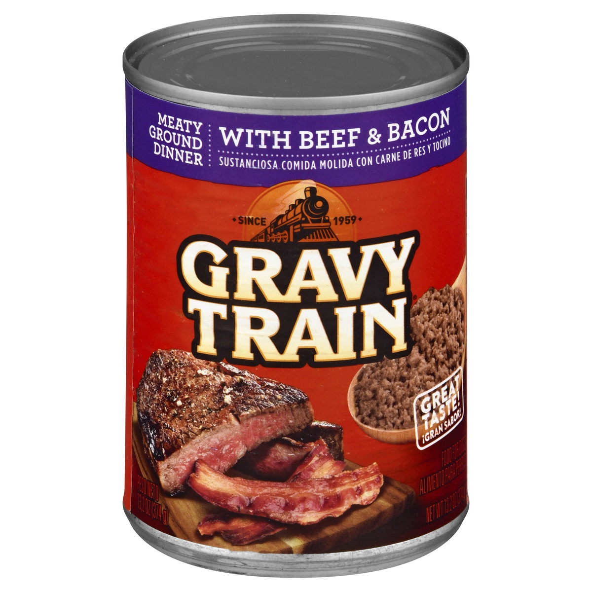 slide 1 of 1, Gravy Train Meaty Ground Dinner With Beef and Bacon, Wet Dog Food, 13.2 Oz Can, 13.2 oz