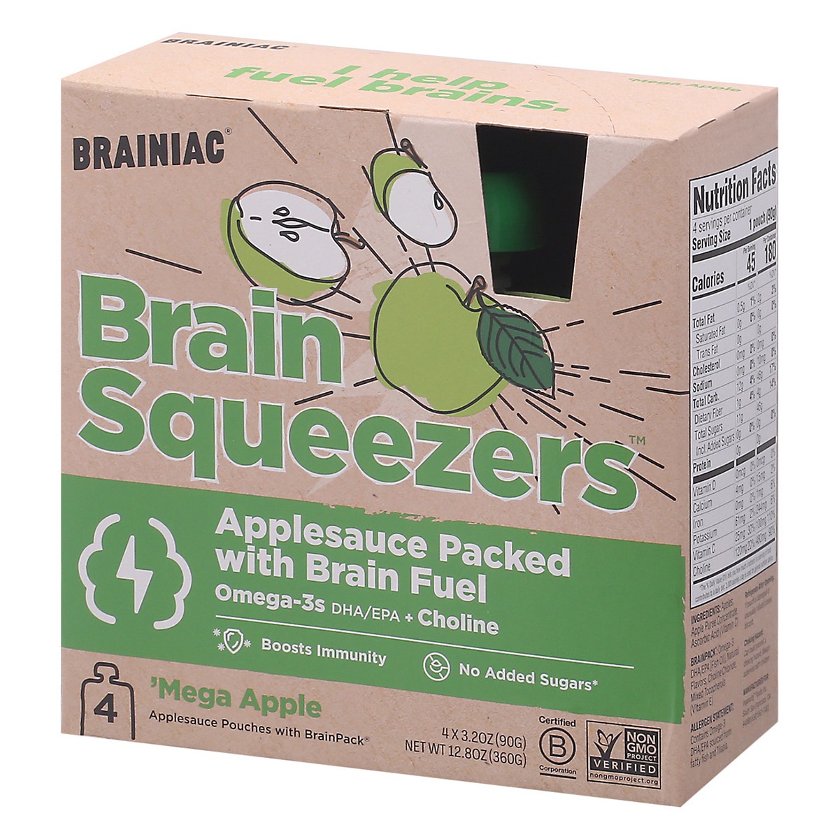 slide 2 of 13, Brainiac Brain Squeezers Mega Apple Applesauce 4 - 3.2 oz Pouches, 4 ct