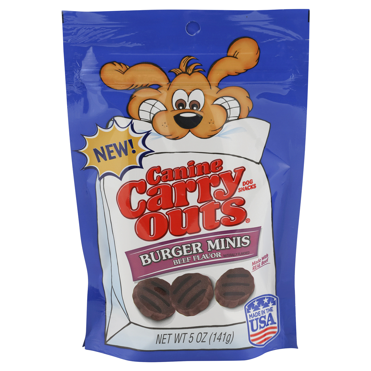 slide 1 of 2, Canine Carry Outs Beef Burger Minis Dog Snacks, 5 oz