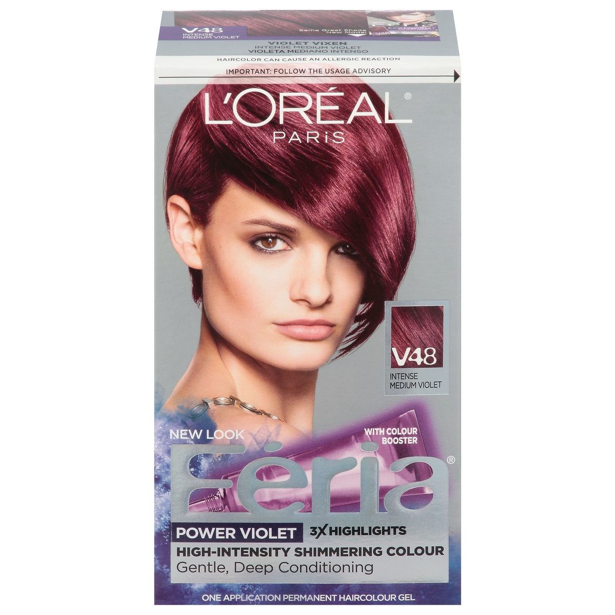slide 1 of 8, L'Oréal Feria Permanent Haircolour Gel, Power Violet, Intense Medium Violet V48, 1 Each, 1 ct