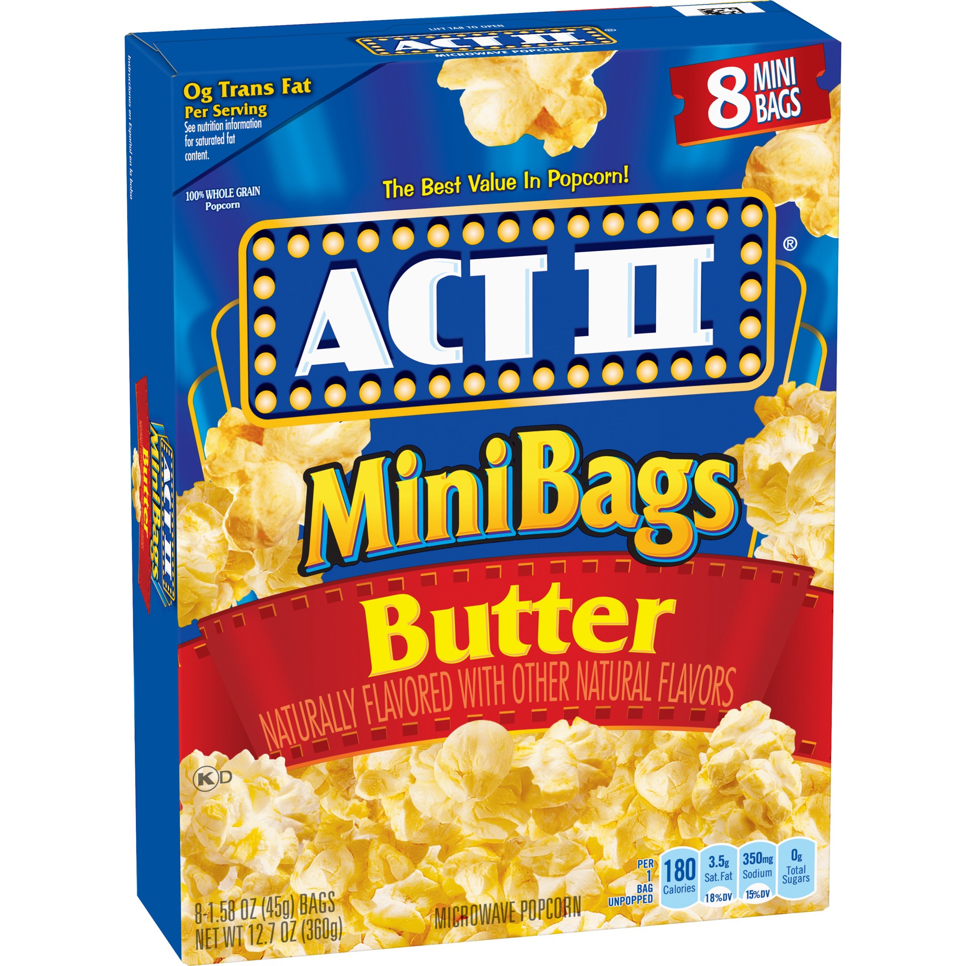 slide 5 of 5, ACT II Butter Microwave Popcorn, 8-Count 1.1-oz. Mini Bags, 12.7 oz