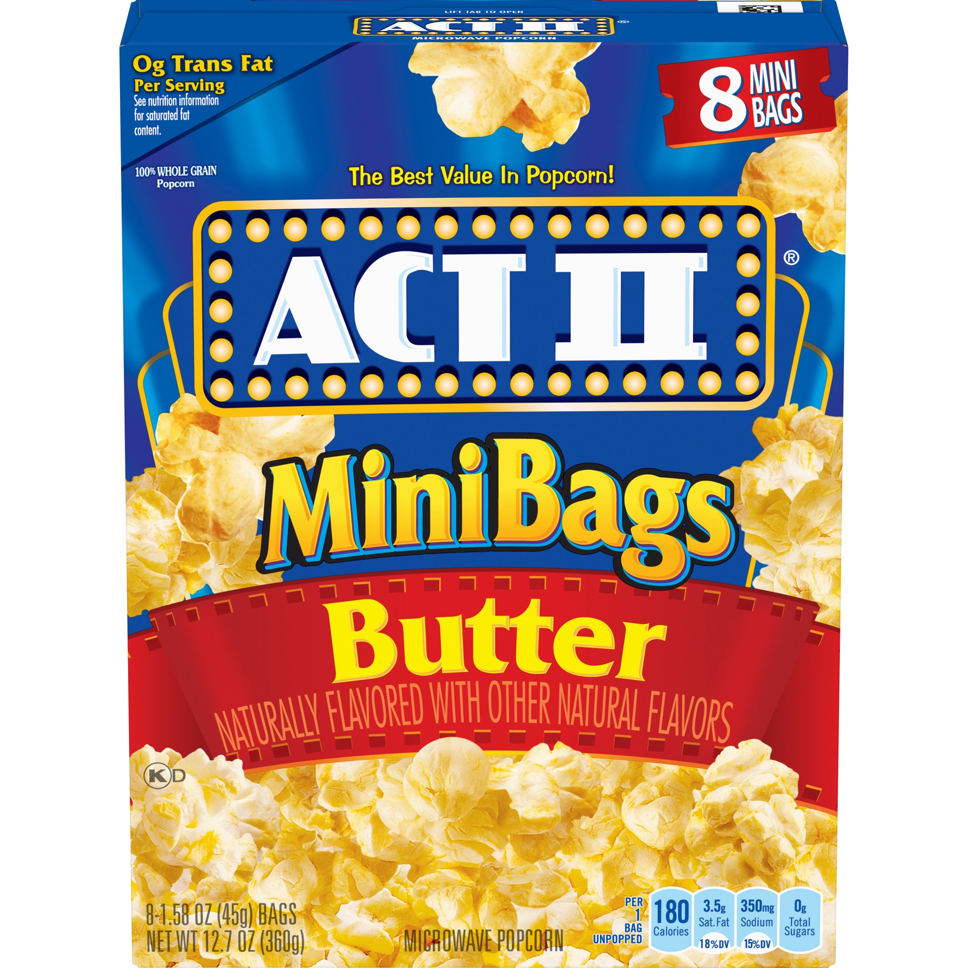 slide 1 of 5, ACT II Butter Microwave Popcorn, 8-Count 1.1-oz. Mini Bags, 12.7 oz