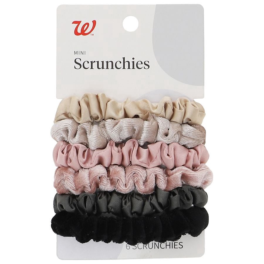 slide 1 of 5, Walgreens Mini Satin/Velvet Scrunchies, 6 ct