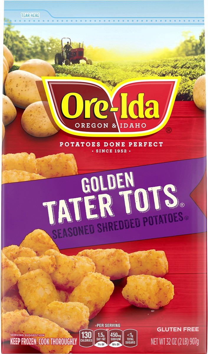 slide 7 of 9, Ore-Ida Golden Tater Tots Seasoned Shredded Frozen Potatoes, 32 oz Bag, 32 oz