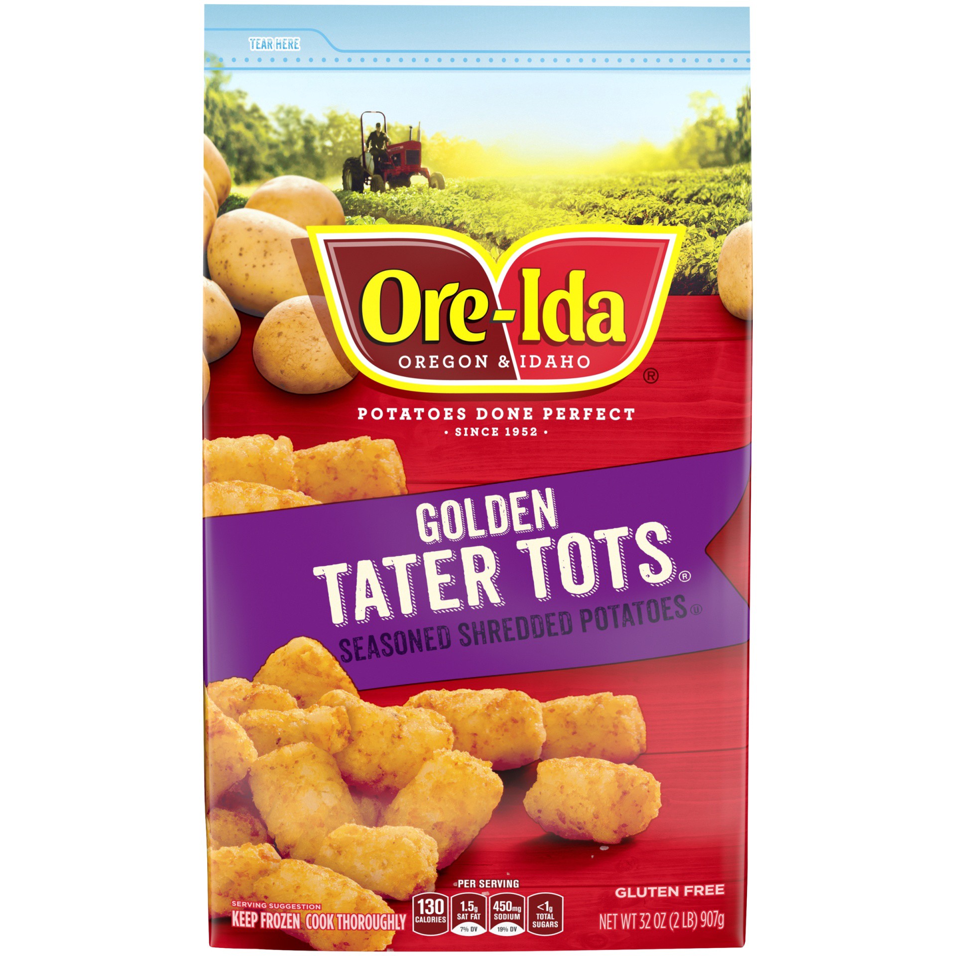 slide 1 of 9, Ore-Ida Golden Tater Tots Seasoned Shredded Frozen Potatoes, 32 oz Bag, 32 oz
