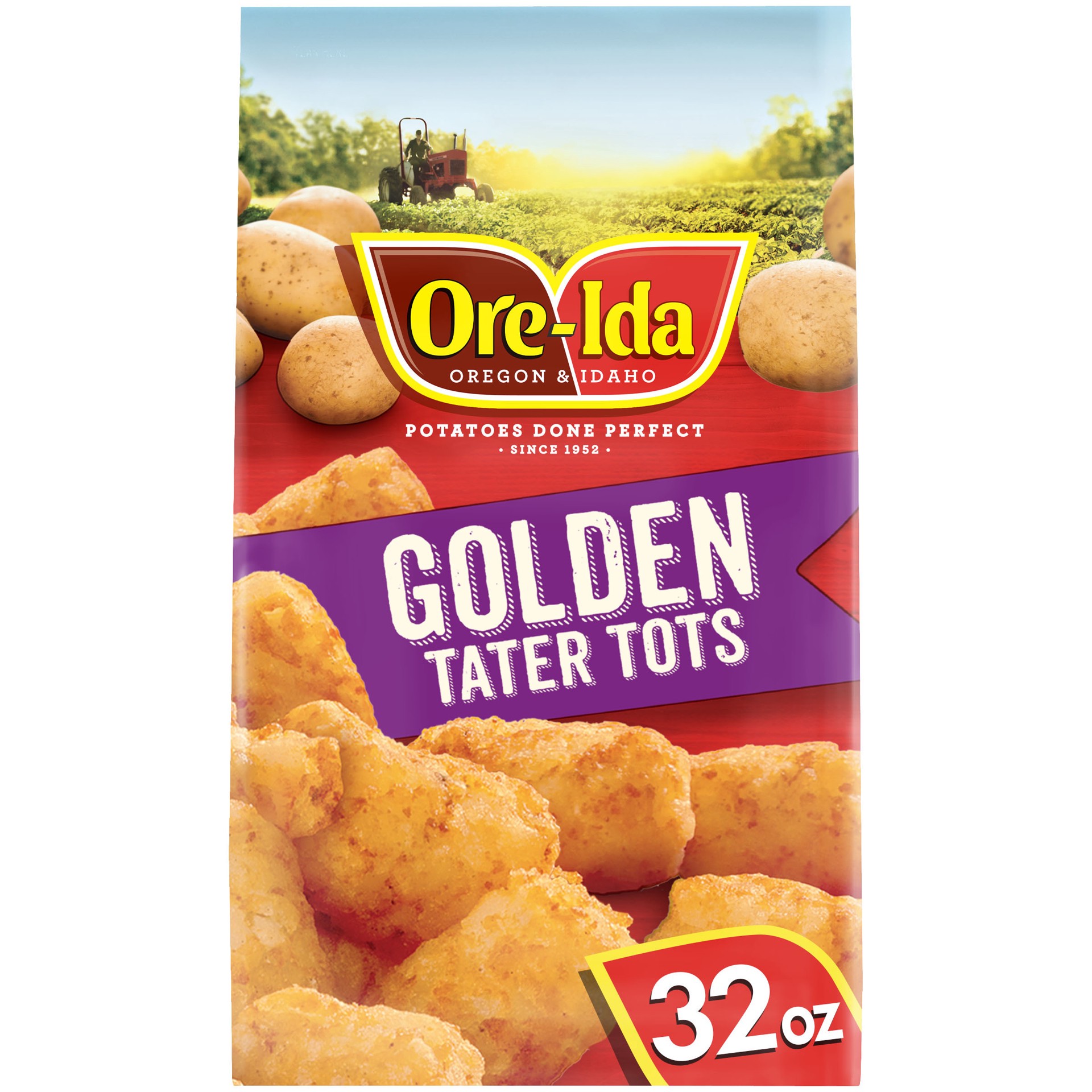 slide 1 of 9, Ore-Ida Golden Tater Tots Seasoned Shredded Frozen Potatoes, 32 oz Bag, 32 oz