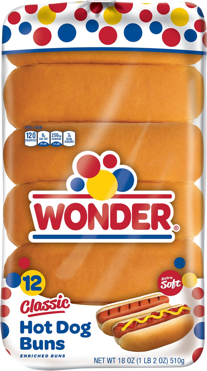 slide 6 of 10, Wonder® Classic Hot Dog Buns 12 ct Bag, 18 oz