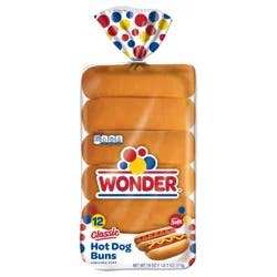 Wonder Bread Classic Hot Dog Buns, White Bread Hot Dog Buns, 12 Count