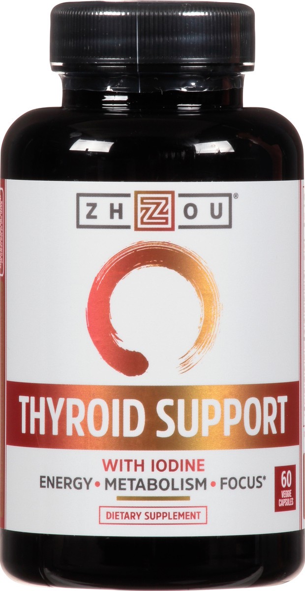 slide 1 of 9, Zhou Thyroid Support with Iodine Capsules 60 ea Bottle, 60 ct