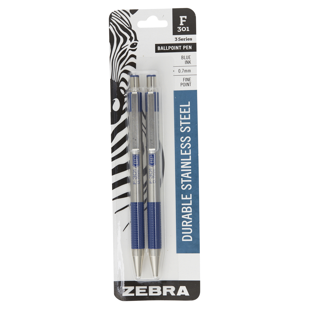 slide 1 of 1, Zebra Ball Point Pen, Fine Point, Blue Ink, 2 ct