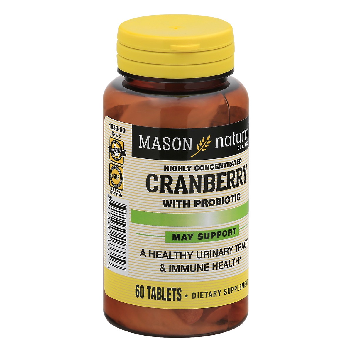 slide 9 of 9, Mason Natural Cranberry with Probiotic, Calcium and Vitamin C, Highly Concentrated - Supports Antioxidant and Immune Health, Maintains a Healthy Urinary System, 60 Tablets, 60 ct