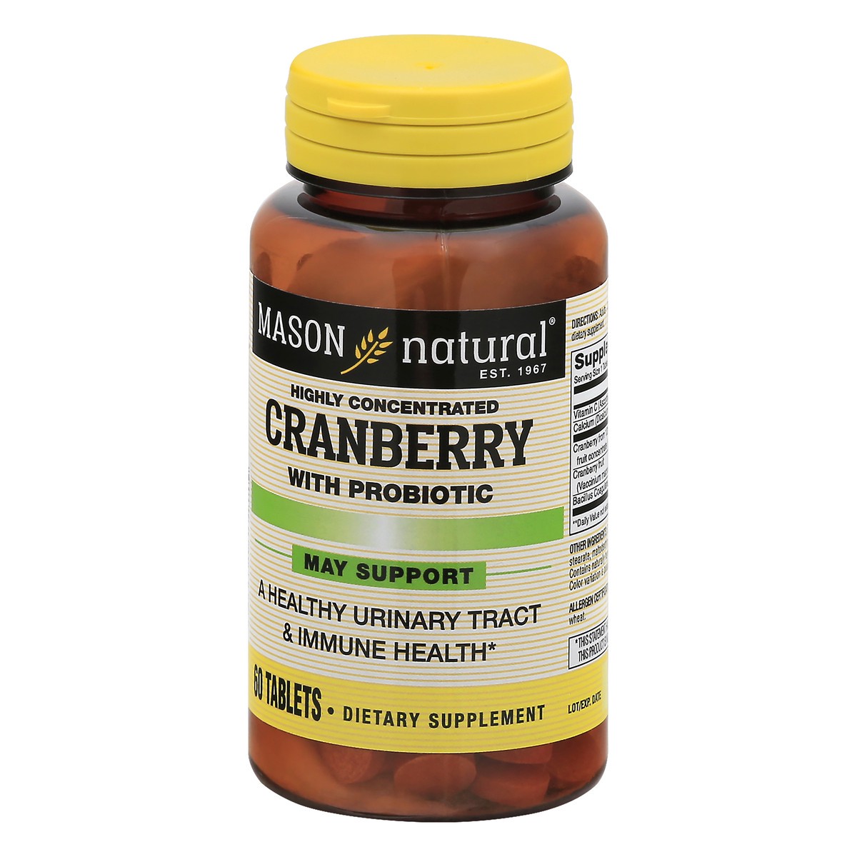 slide 7 of 9, Mason Natural Cranberry with Probiotic, Calcium and Vitamin C, Highly Concentrated - Supports Antioxidant and Immune Health, Maintains a Healthy Urinary System, 60 Tablets, 60 ct