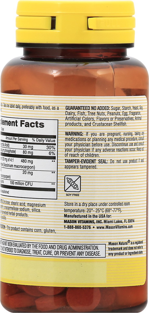 slide 6 of 9, Mason Natural Cranberry with Probiotic, Calcium and Vitamin C, Highly Concentrated - Supports Antioxidant and Immune Health, Maintains a Healthy Urinary System, 60 Tablets, 60 ct