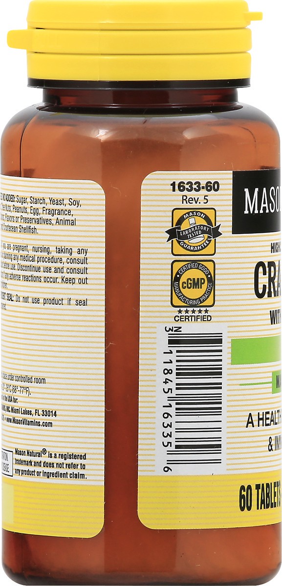 slide 2 of 9, Mason Natural Cranberry with Probiotic, Calcium and Vitamin C, Highly Concentrated - Supports Antioxidant and Immune Health, Maintains a Healthy Urinary System, 60 Tablets, 60 ct