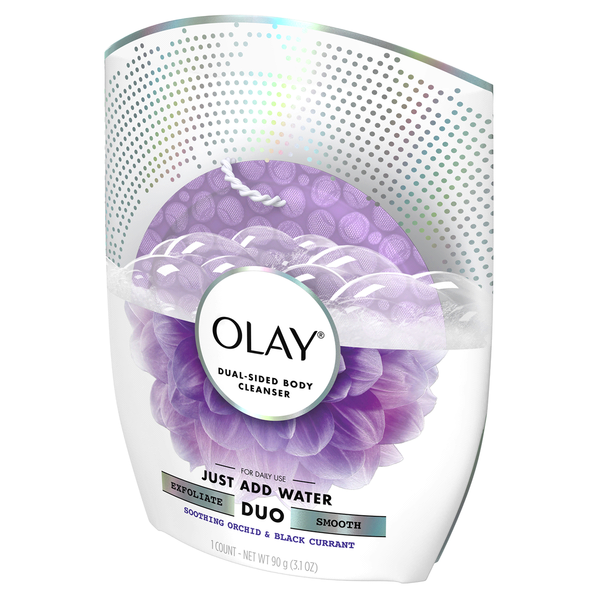 slide 2 of 3, Olay Duo Soap Dualsided Body Cleanser Soothing Orchid Black Currant, 3.1 oz