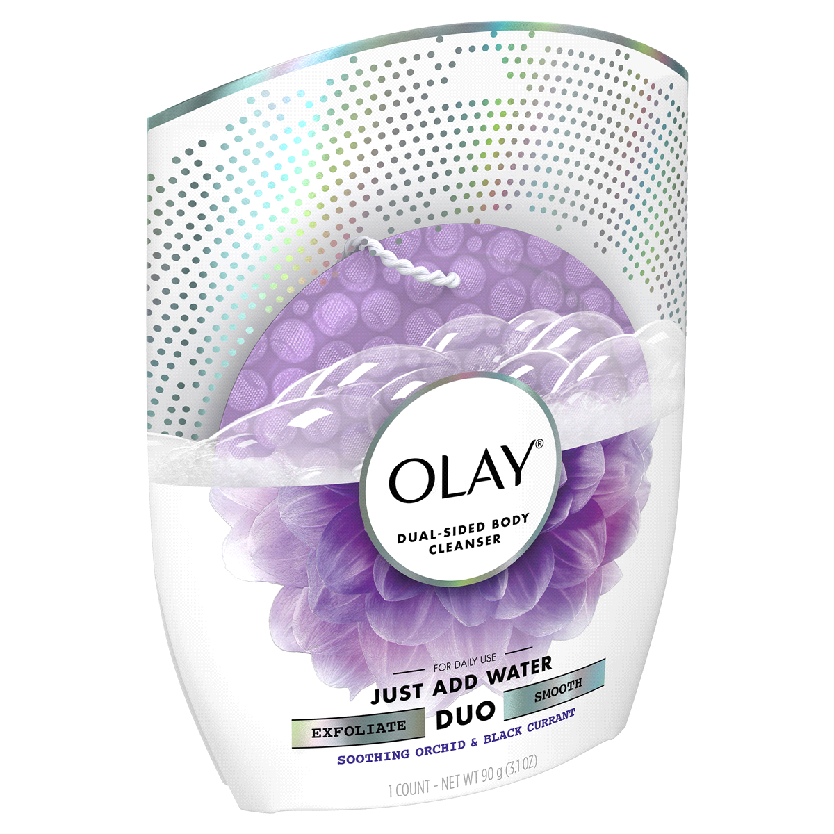 slide 3 of 3, Olay Duo Soap Dualsided Body Cleanser Soothing Orchid Black Currant, 3.1 oz