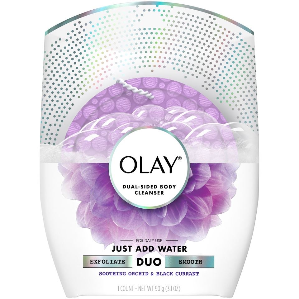 slide 1 of 3, Olay Duo Soap Dualsided Body Cleanser Soothing Orchid Black Currant, 3.1 oz