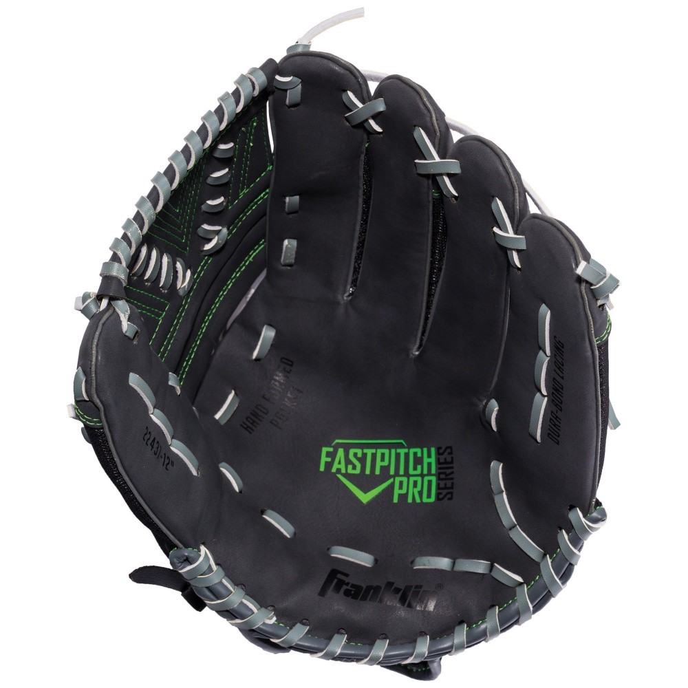 slide 2 of 2, Franklin Fastpitch Pro Series Right-Handed Softball Fielding Glove - Black/Lime, 12 in