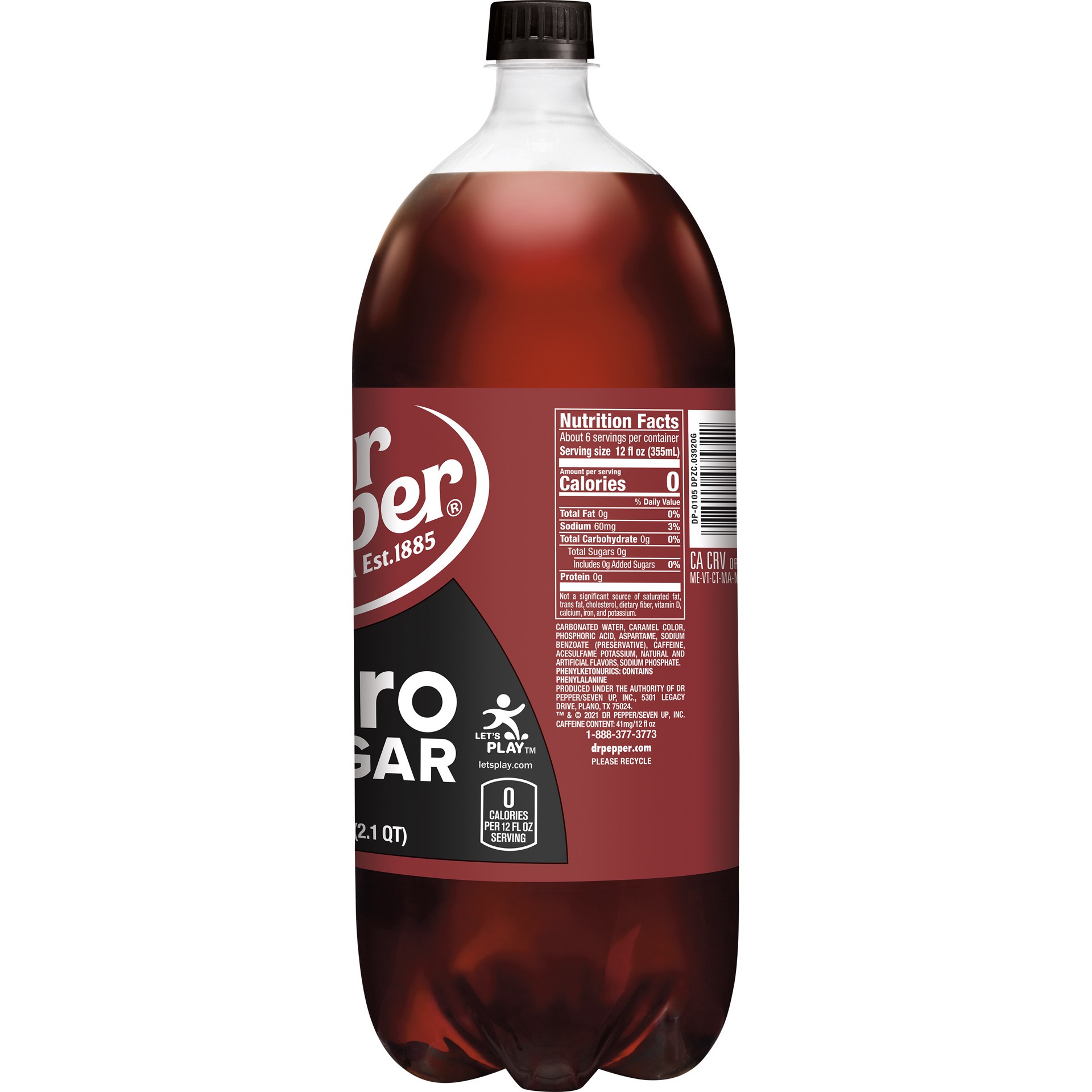 slide 5 of 5, Dr Pepper Zero Sugar Soda, 2 L bottle, 2.1 qt
