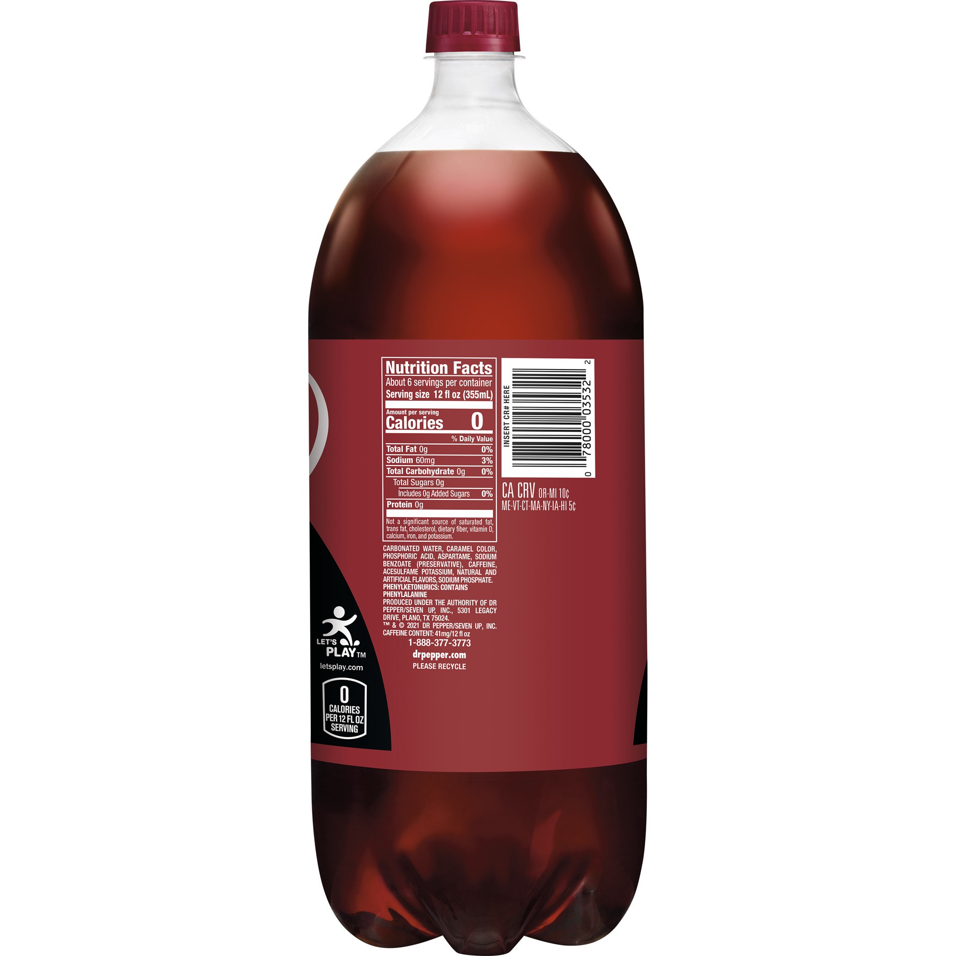 slide 2 of 5, Dr Pepper Zero Sugar Soda, 2 L bottle, 2.1 qt