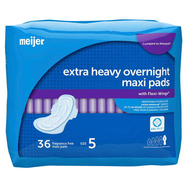 slide 12 of 21, Meijer Overnight Extra Heavy Maxi Pads with Flexi-Wings, 36 ct