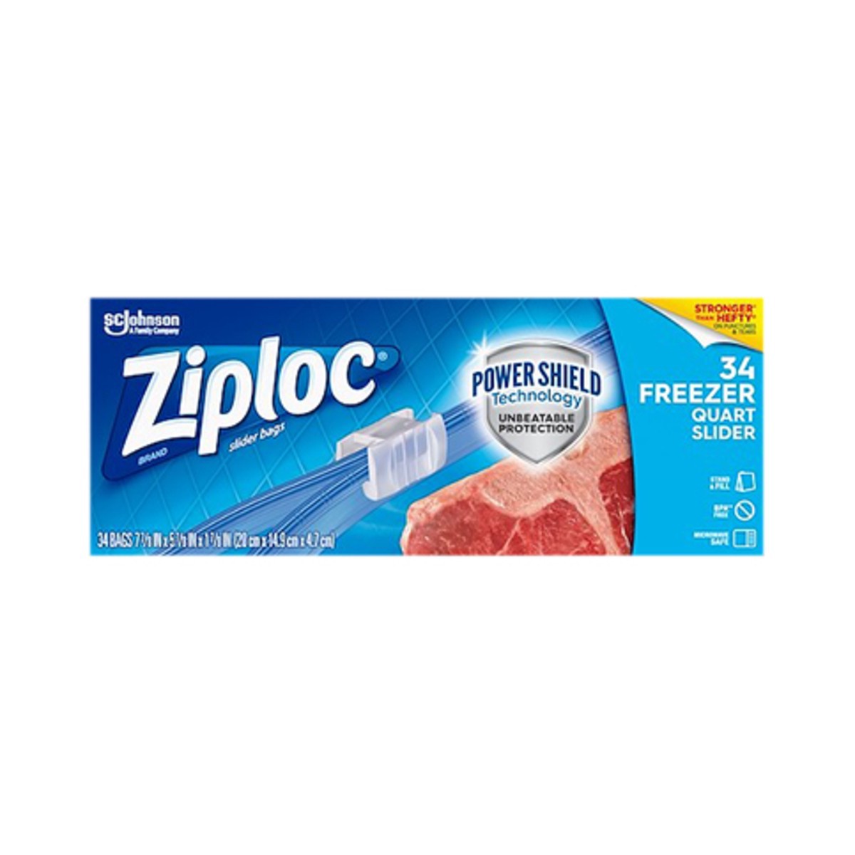 slide 1 of 5, Ziploc Brand Slider Freezer Bags with Power Shield Technology, Quart, 34 Count, 
