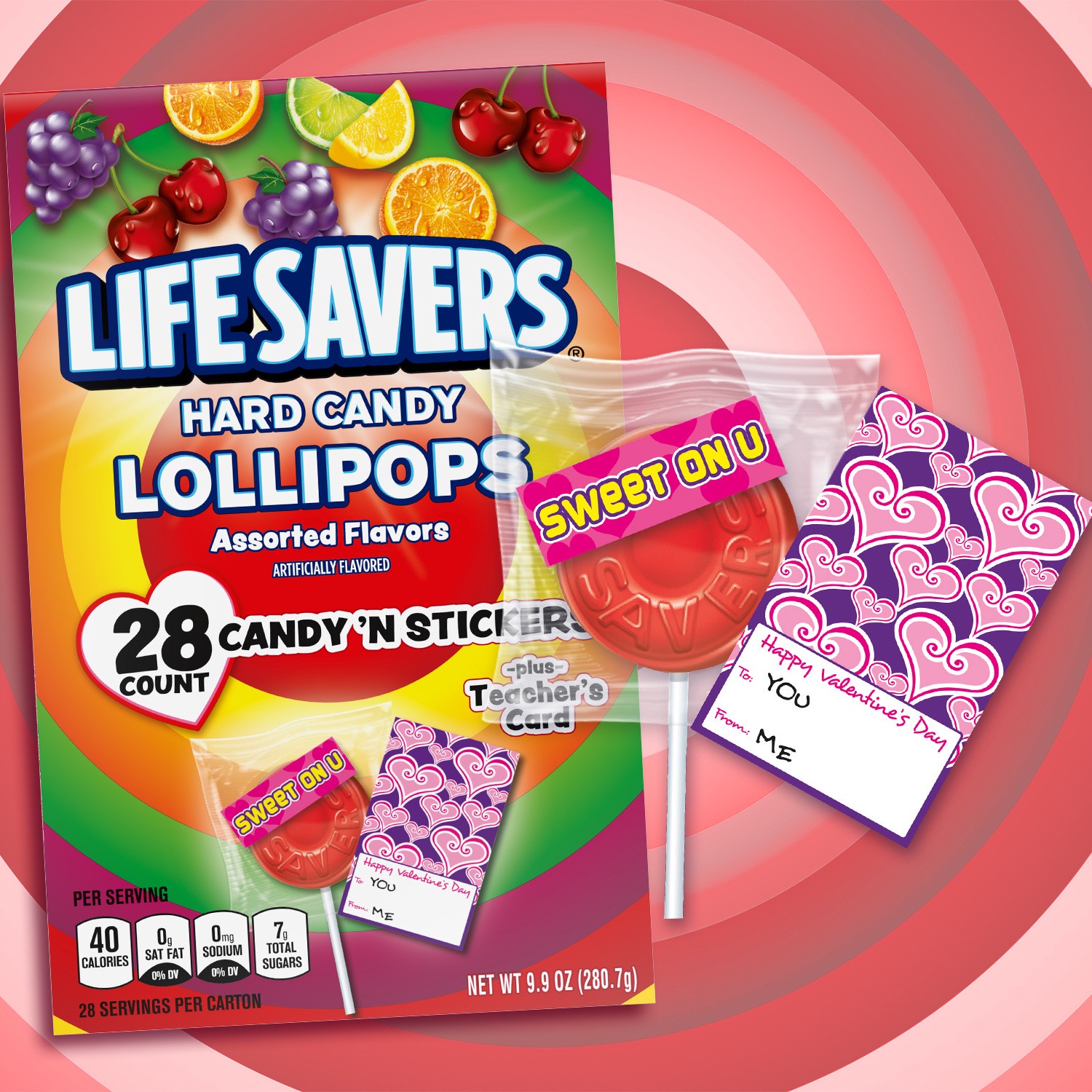 slide 5 of 5, LIFE SAVERS Lollipop Valentine Class Exchange Kit Valentines Candy, 9.9 oz, 28 Pieces, 9.9 oz