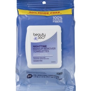 slide 1 of 1, Beauty 360 Night-Time Makeup Remover Cleansing Cloths, 30 ct