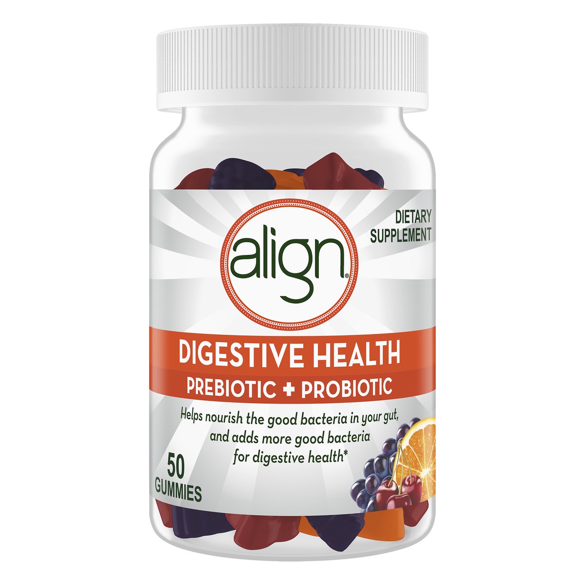 slide 1 of 2, Align Digestive Health Gummies Fruit Flavored Prebiotic + Probiotic 50 ea, 50 ct