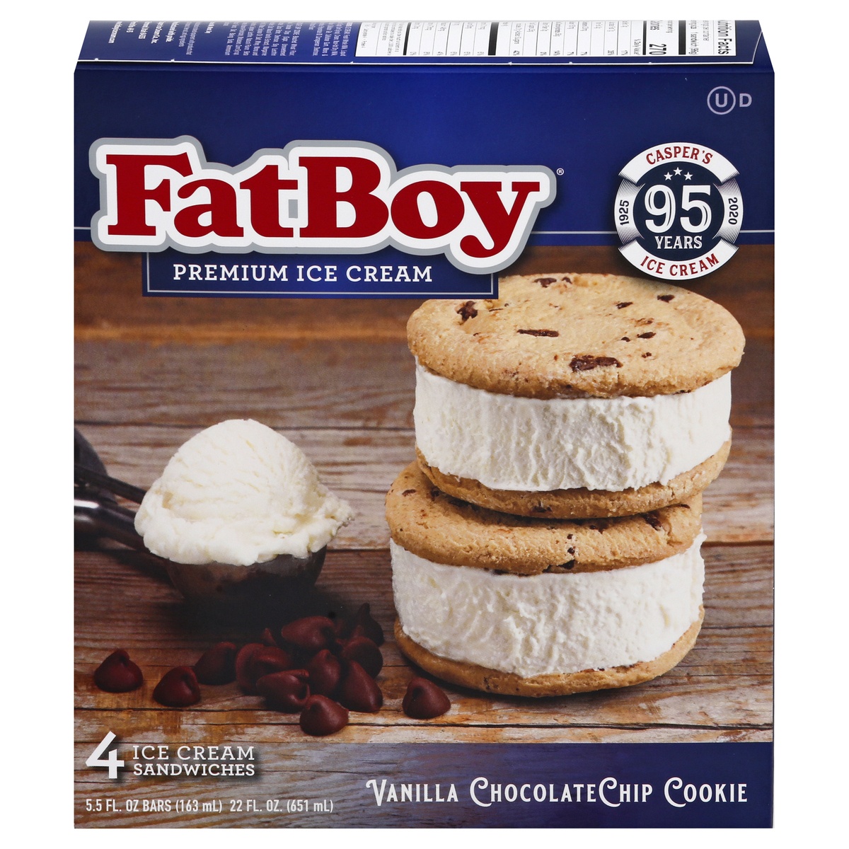 slide 1 of 1, Fat Boy Vanilla Chocolate Chip Cookie Ice Cream Sandwiches 4 ea, 4 ct; 22 oz