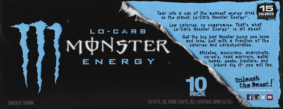 slide 2 of 6, Monster Energy, Lo-Carb, 10 ct; 16 fl oz