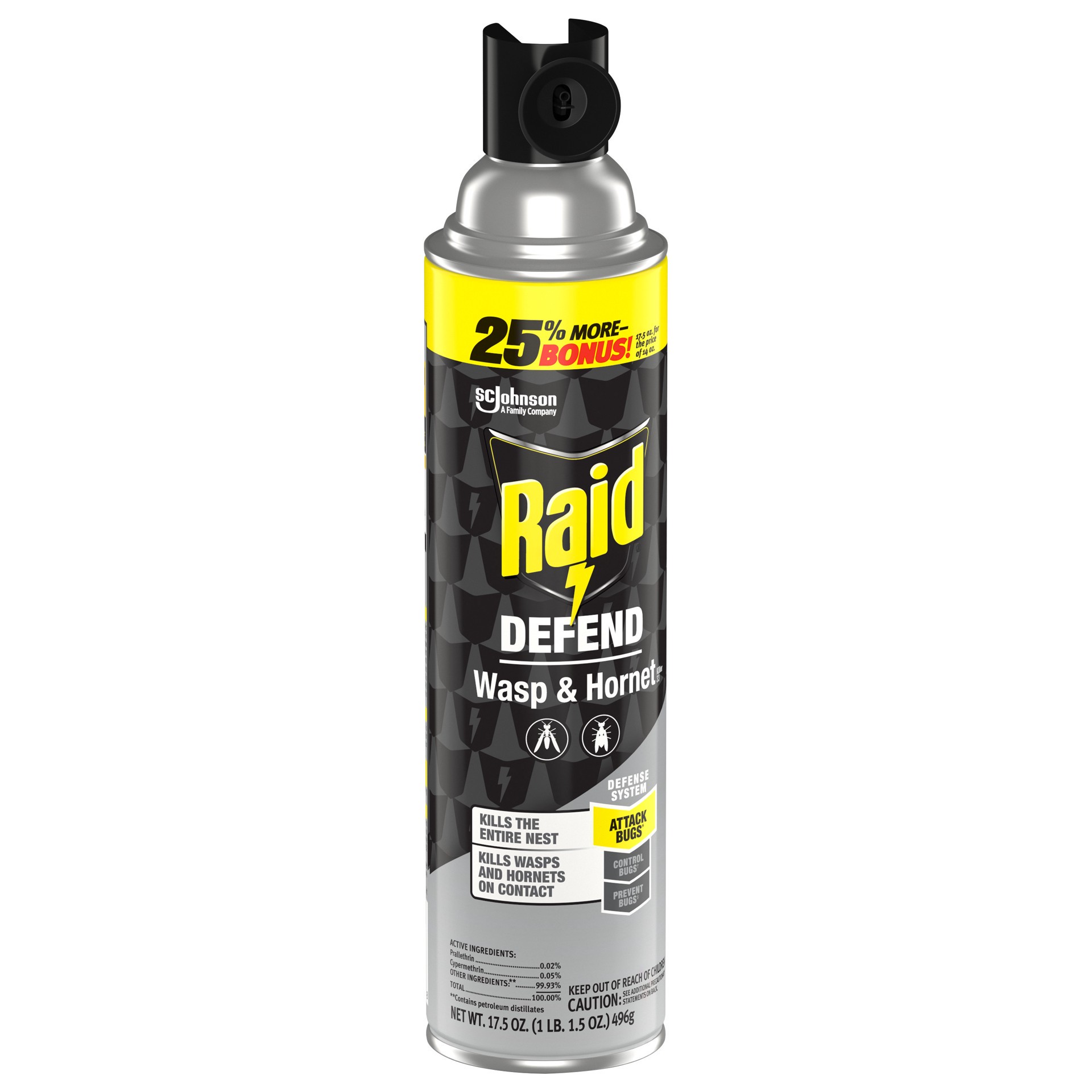 slide 4 of 5, Raid Wasp & Hornet Killer, Stinging Bug Insecticide for Outdoor Use, 17.5 oz, 17.5 oz