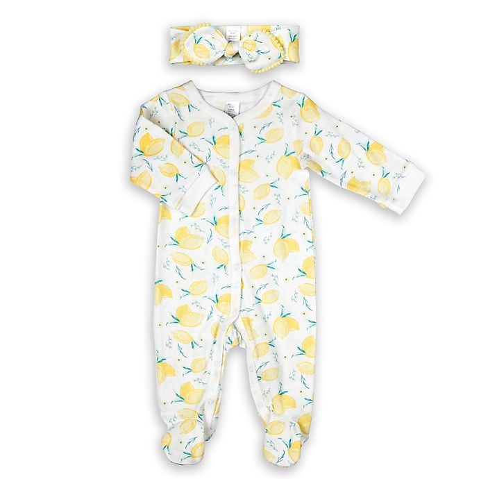 slide 1 of 1, Modern Baby Newborn Headband and Footed Coverall Set - Yellow, 2 ct