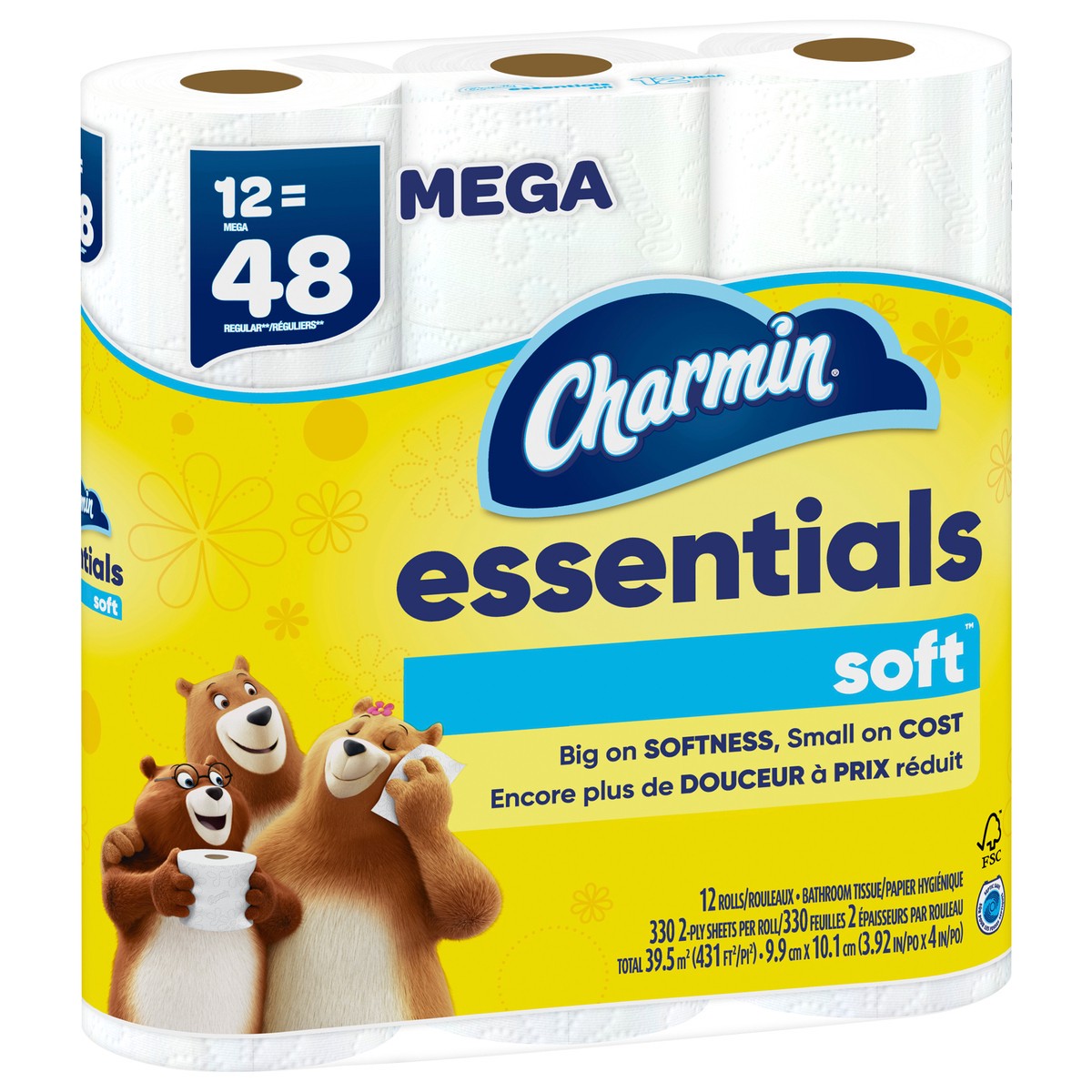 slide 6 of 7, Charmin Essentials Soft Toilet Paper 12 Mega Rolls, 330 sheets per roll, 12 x 38.25 sq ft