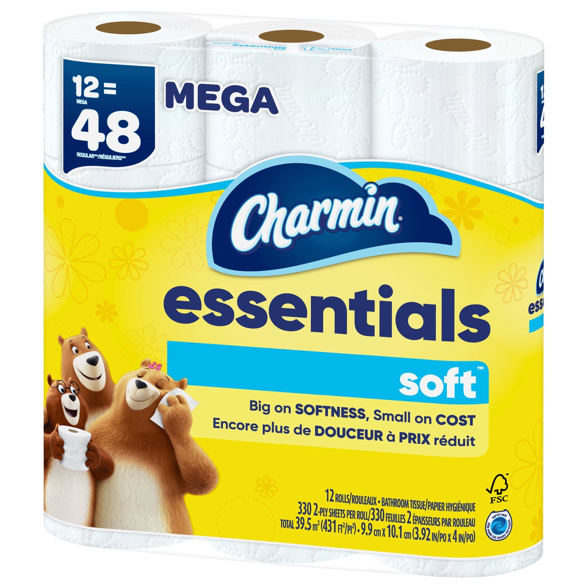 slide 7 of 7, Charmin Essentials Soft Toilet Paper 12 Mega Rolls, 330 sheets per roll, 12 x 38.25 sq ft