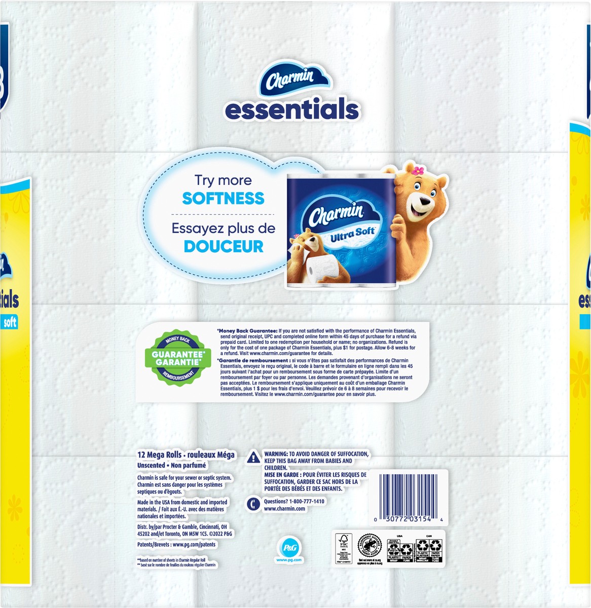 slide 2 of 7, Charmin Essentials Soft Toilet Paper 12 Mega Rolls, 330 sheets per roll, 12 x 38.25 sq ft
