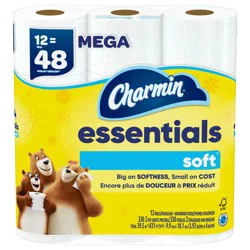 Charmin Essentials Soft Toilet Paper 12 Mega Rolls, 330 sheets per roll