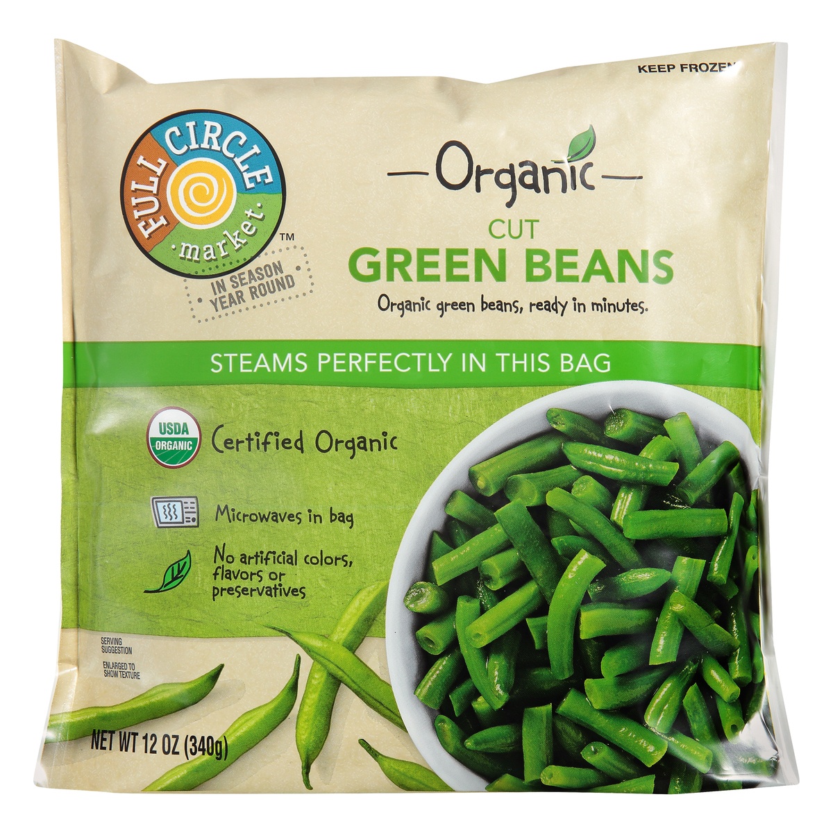 slide 1 of 1, Full Circle Market Organic Steam in Bag Cut Green Beans, 12 oz
