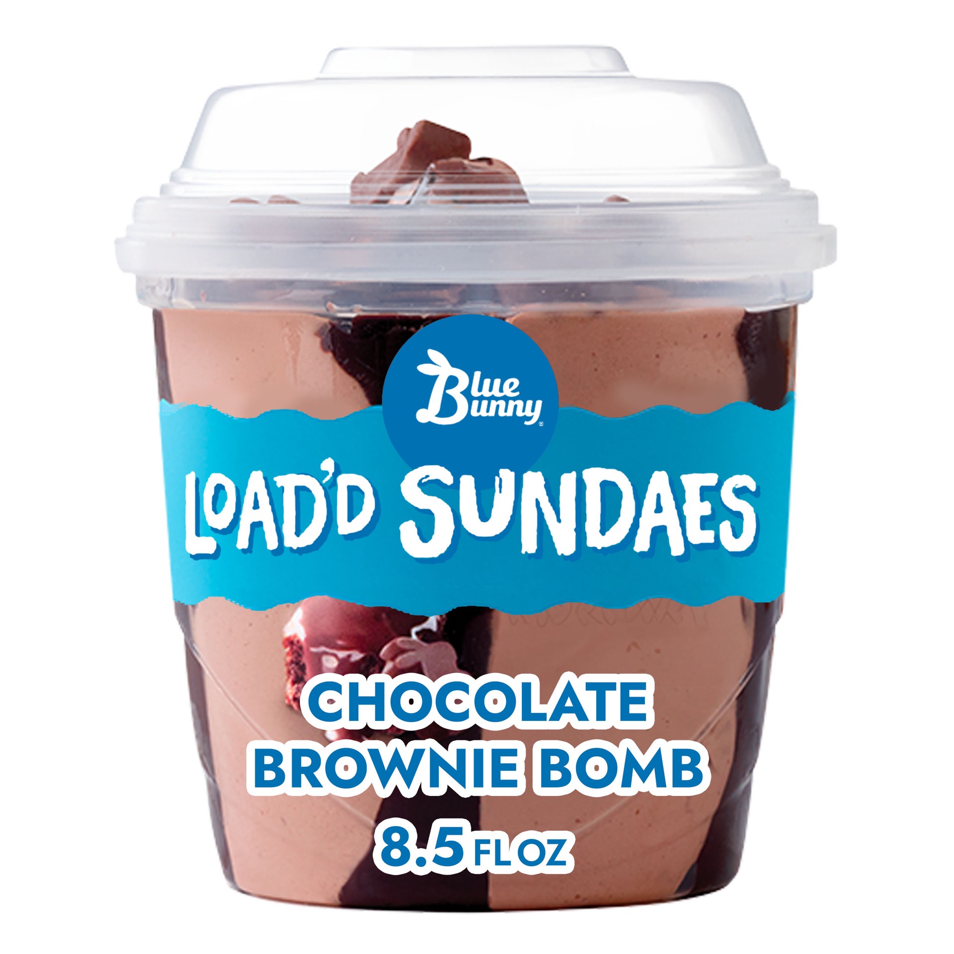 slide 1 of 3, Blue Bunny Load'd Sundaes Chocolate Brownie Bomb, Frozen Dessert Cup, 8.5 fl oz, 8.50 fl oz