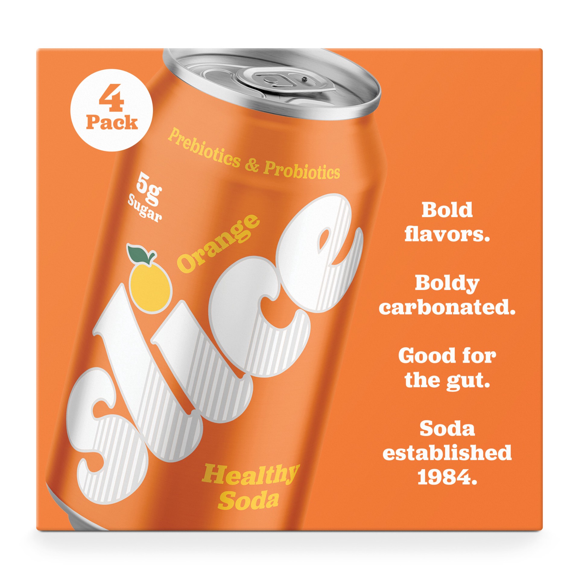 slide 2 of 8, Slice Orange Healthy Soda, 12 fl oz Cans, 4-Pack, 48 fl oz