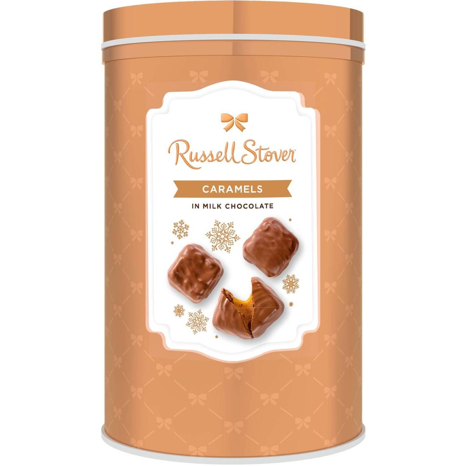 slide 1 of 1, Russell Stover Caramels In Milk Chocolate Holiday Copper Tin, 9.3 oz