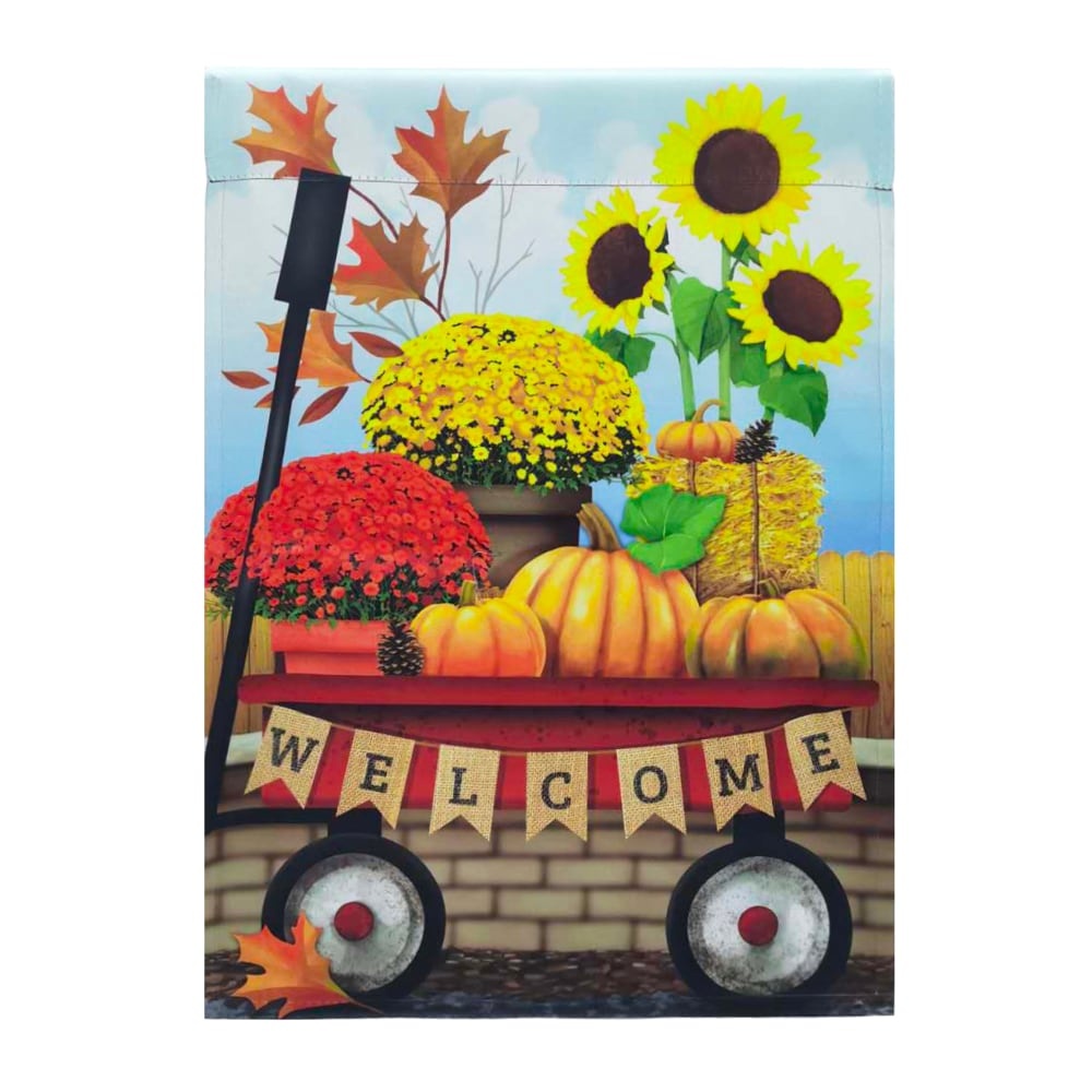 slide 1 of 1, Holiday Home Welcome Fall Wagon Suede Garden Flag, 1 ct