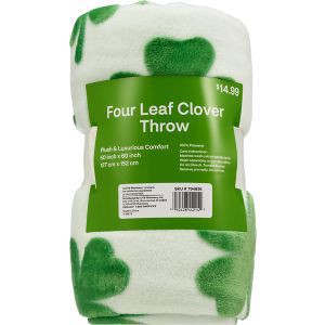 slide 1 of 1, CVS Health Four Leaf Clover Throw Blanket, White, 1 ct
