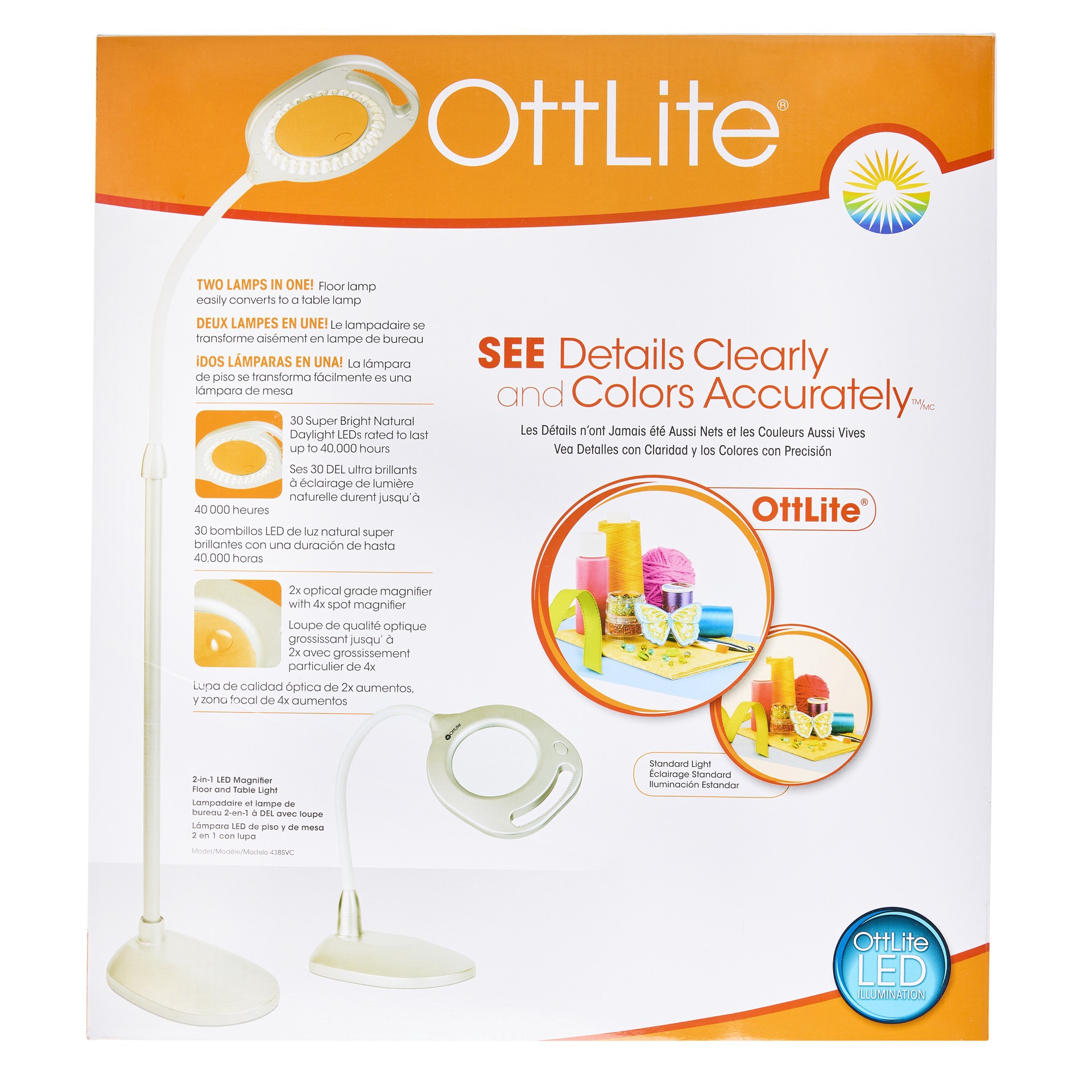 slide 2 of 7, Ott Lite Ottlite 2-In-1 Led Floor & Table Light, 5.675 in x 7.875 in