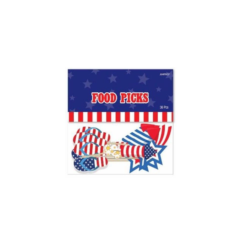 slide 1 of 1, Ampro Patriotic Food Pics - Red/Blue/White, 36 ct