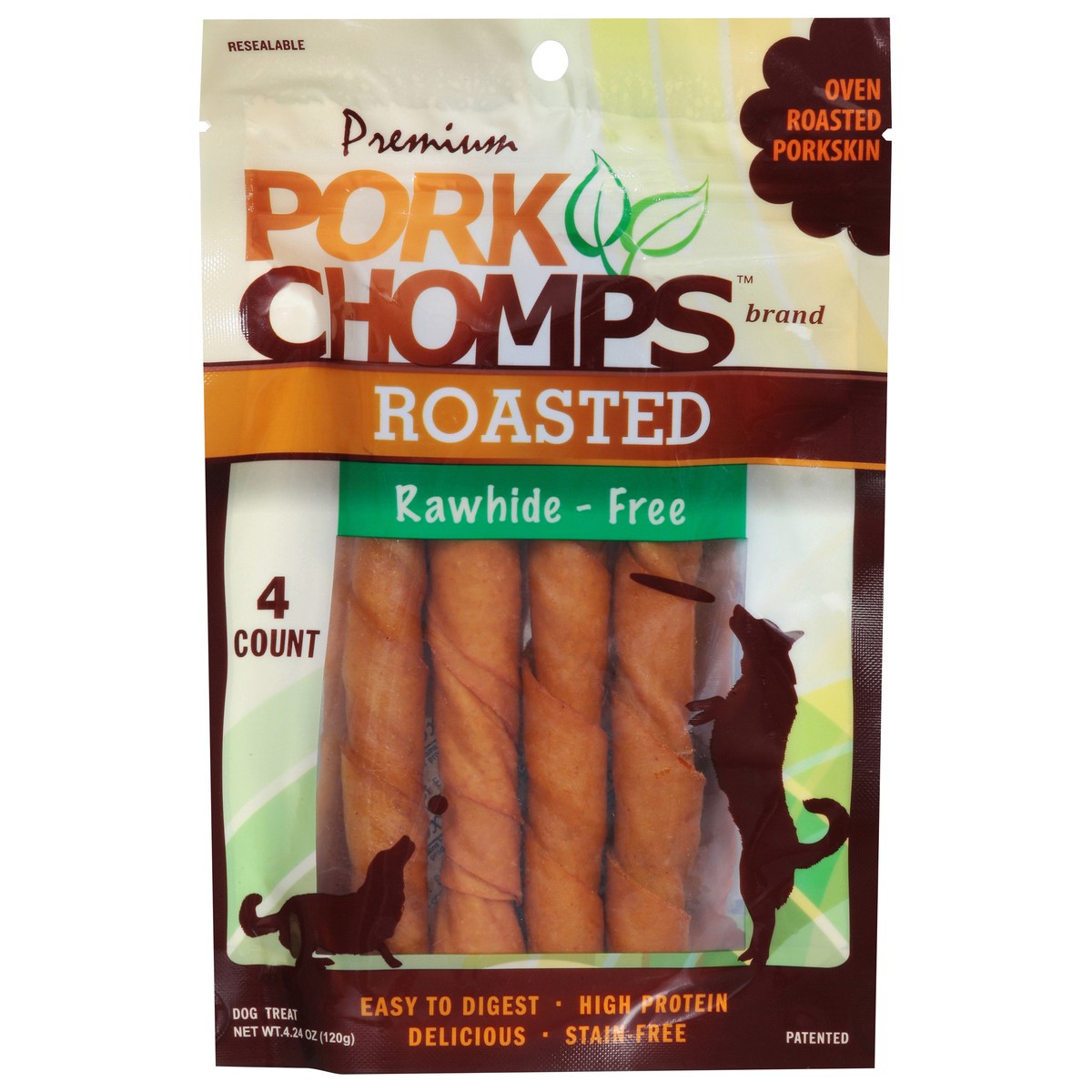 slide 1 of 16, Pork Chomps Premium Rawhide - Free Roasted Dog Treats 4 ea, 4 ct