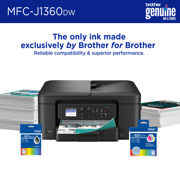 slide 5 of 8, Brother Work Smart MFCJ1360DW Wireless Color Inkjet Printer, All-In-One Print/Scan/Copy, Best for home and home office, 1 ct