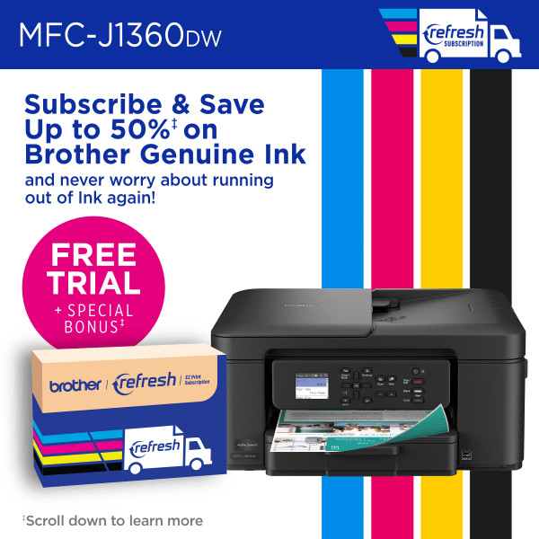 slide 2 of 8, Brother Work Smart MFCJ1360DW Wireless Color Inkjet Printer, All-In-One Print/Scan/Copy, Best for home and home office, 1 ct